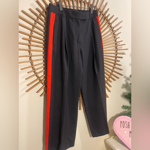 Me + Em Wool Blend Side Stripe Pant Navy Red Sporty Tailored Trouser - Picture 5 of 16